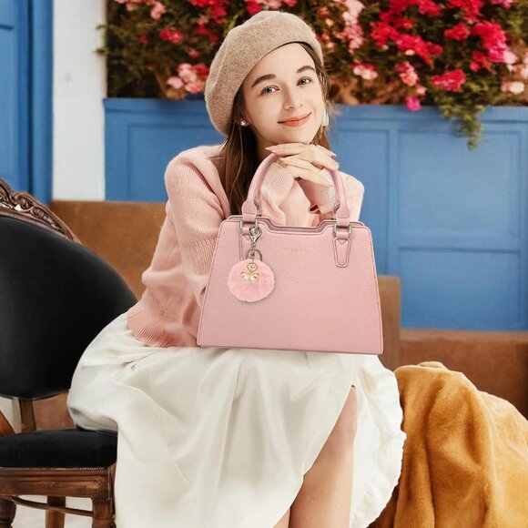 Women Pink PU leather Top-Handle Waterproof Anti Theft Leather Purse Handbag - Picture 2 of 7